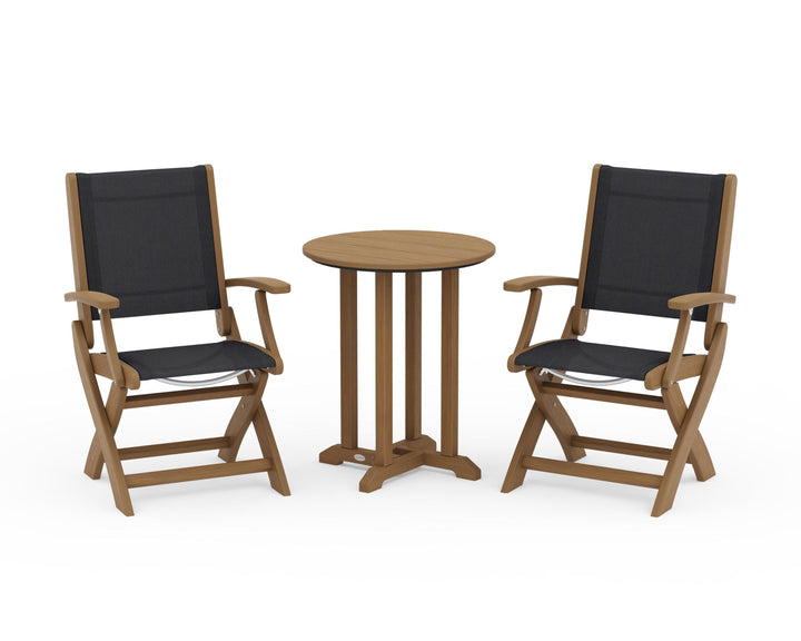 POLYWOOD® Coastal Folding 3-Piece Round Bistro Dining Set
