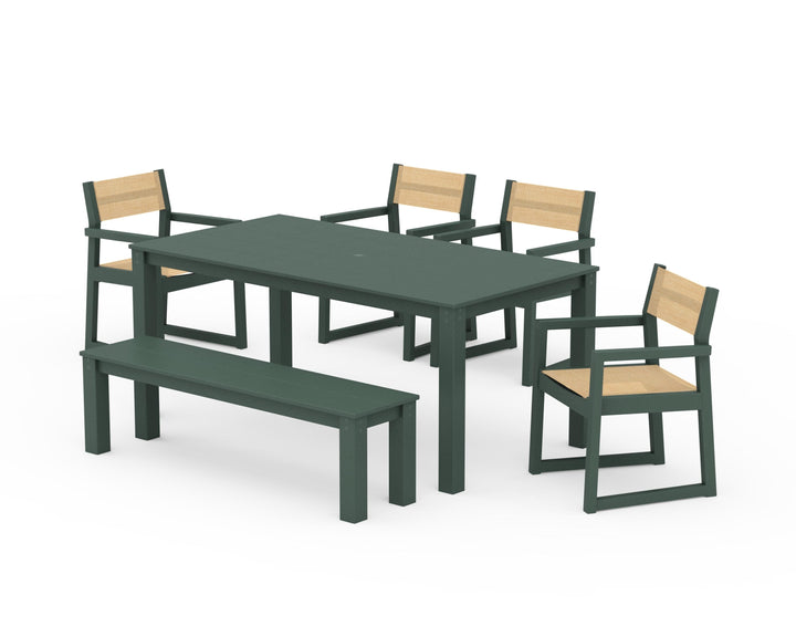 POLYWOOD® EDGE Sling Arm Chair 6-Piece Parsons Dining Set with Bench