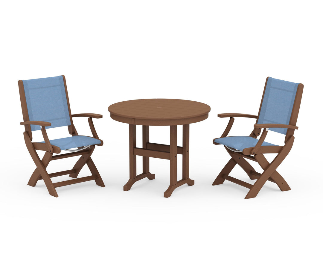 POLYWOOD® Coastal Folding Chair 3-Piece Round Dining Set