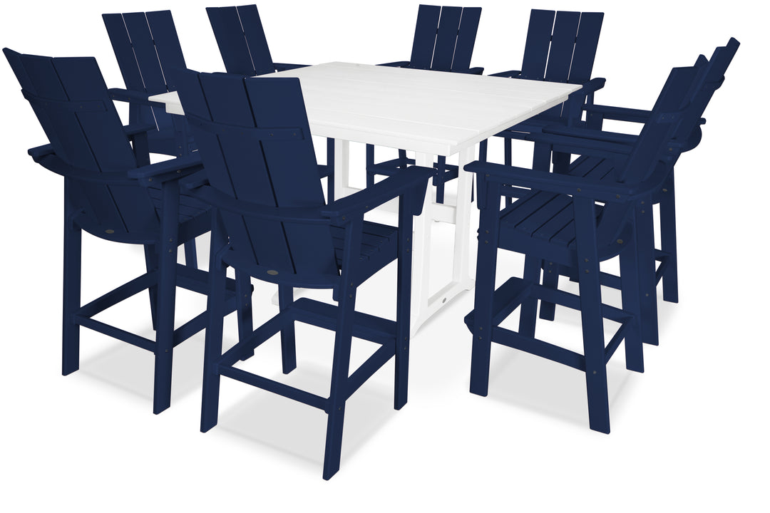 POLYWOOD® Modern Curveback Adirondack 9-Piece Farmhouse Trestle Bar Set