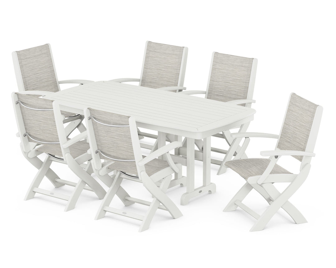 POLYWOOD® Coastal Folding Arm Chair 7-Piece Dining Set