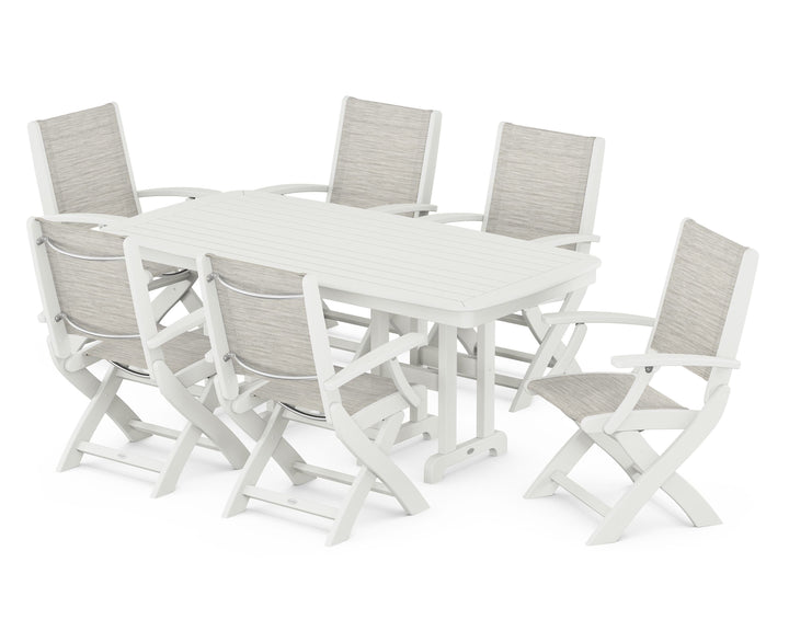 POLYWOOD® Coastal Folding Arm Chair 7-Piece Dining Set