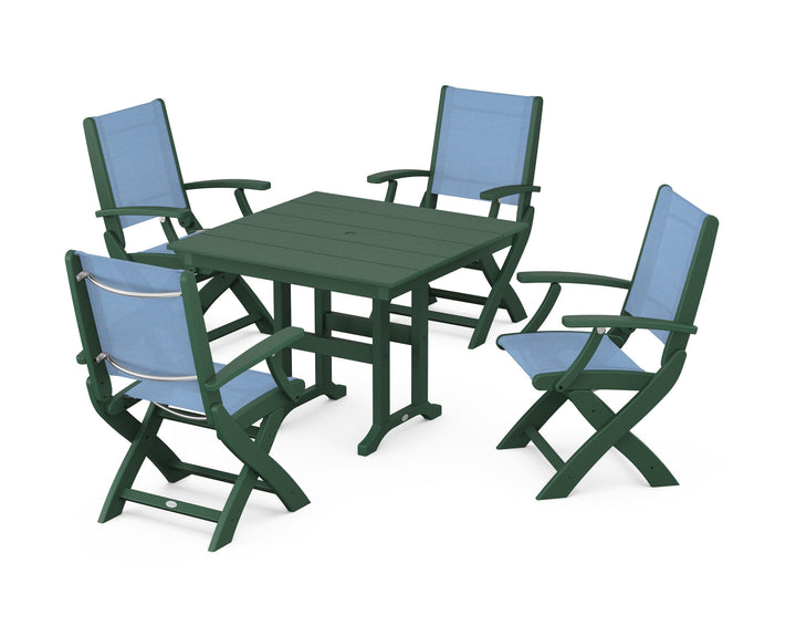 POLYWOOD® Coastal Folding Chair 5-Piece Farmhouse Dining Set