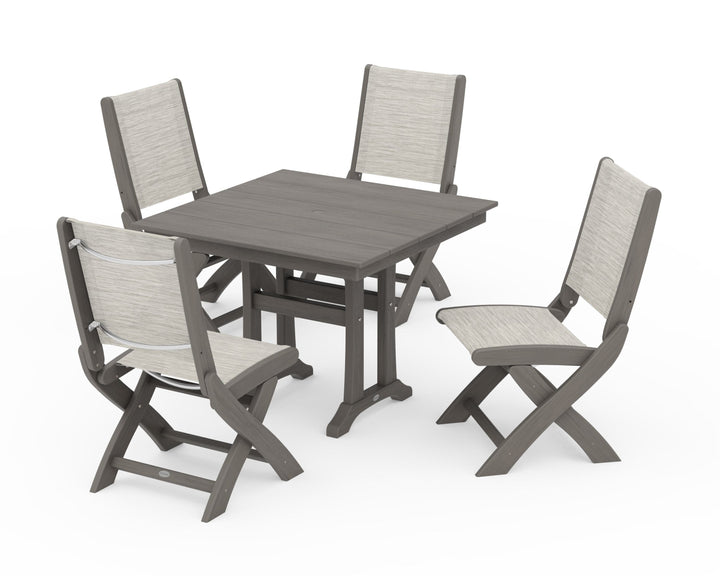 POLYWOOD® Coastal Folding Side Chair 5-Piece Farmhouse Dining Set With Trestle Legs
