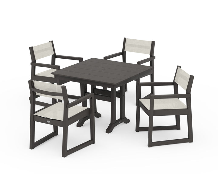 POLYWOOD® EDGE Sling 5-Piece Farmhouse Dining Set with Trestle Legs