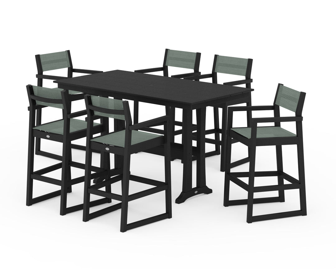 POLYWOOD® EDGE Sling Arm Chair 7-Piece Farmhouse Bar Set with Trestle Legs