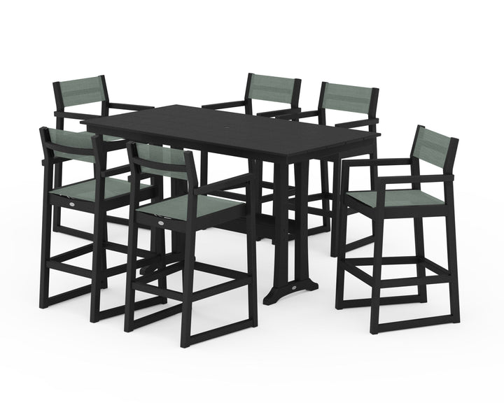 POLYWOOD® EDGE Sling Arm Chair 7-Piece Farmhouse Bar Set with Trestle Legs