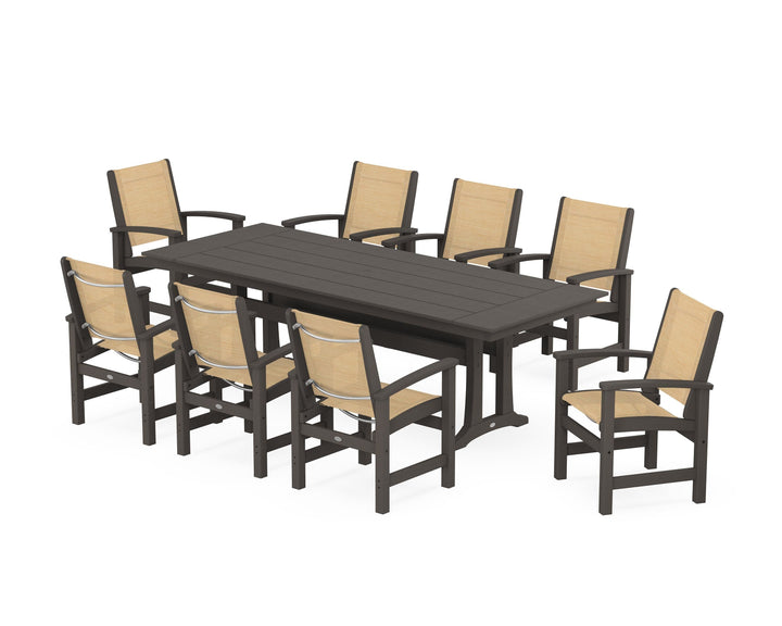 POLYWOOD® Coastal 9-Piece Farmhouse Dining Set with Trestle Legs