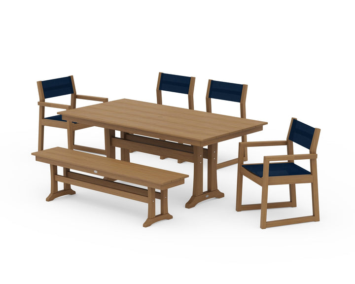 POLYWOOD® EDGE Sling 6-Piece Farmhouse Dining Set With Trestle Legs