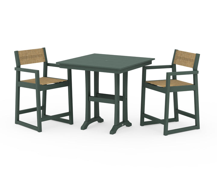 POLYWOOD® EDGE Sling Arm Chair 3-Piece Farmhouse Counter Set with Trestle Legs