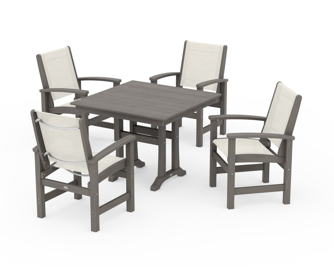 POLYWOOD® Coastal 5-Piece Farmhouse Dining Set With Trestle Legs