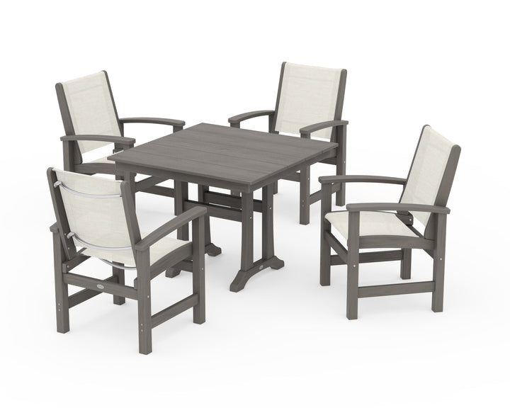 POLYWOOD® Coastal 5-Piece Farmhouse Dining Set With Trestle Legs