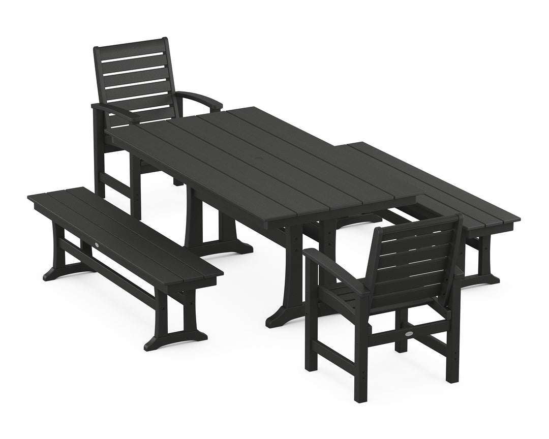 POLYWOOD® Signature 5-Piece Farmhouse Dining Set With Trestle Legs