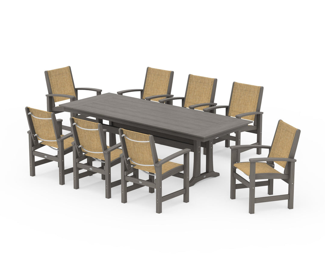 POLYWOOD® Coastal 9-Piece Farmhouse Dining Set with Trestle Legs
