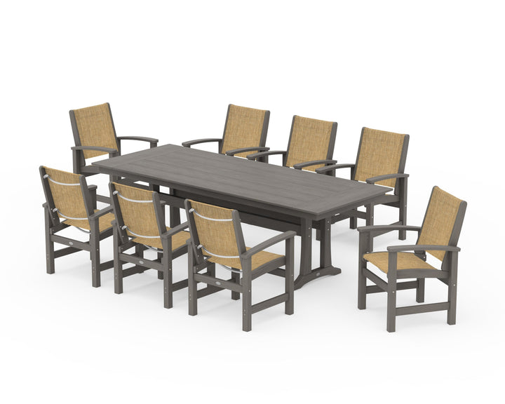 POLYWOOD® Coastal 9-Piece Farmhouse Dining Set with Trestle Legs