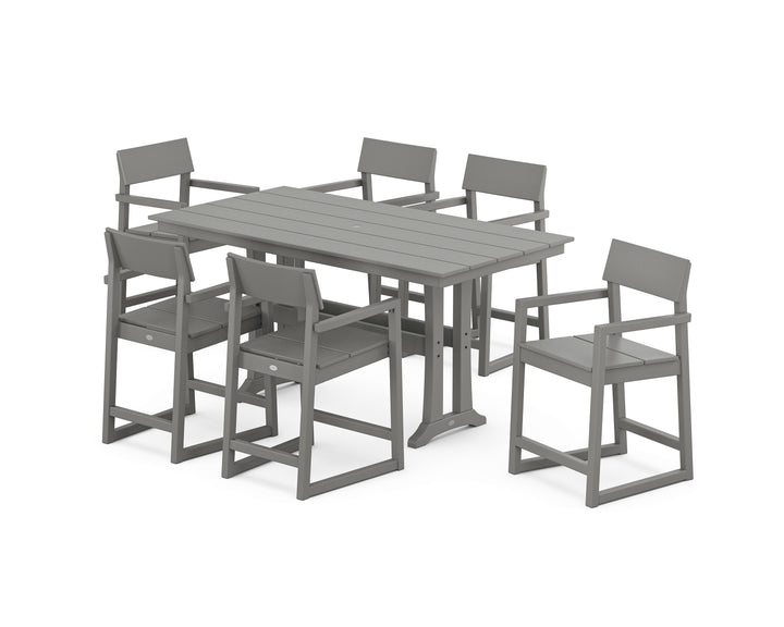 POLYWOOD® EDGE Arm Chair 7-Piece Farmhouse Counter Set with Trestle Legs