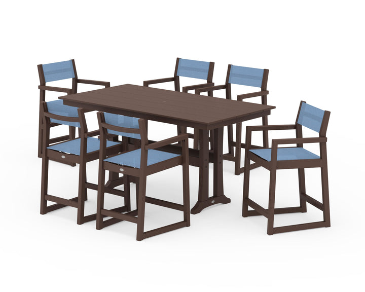 POLYWOOD® EDGE Sling Arm Chair 7-Piece Farmhouse Counter Set with Trestle Legs