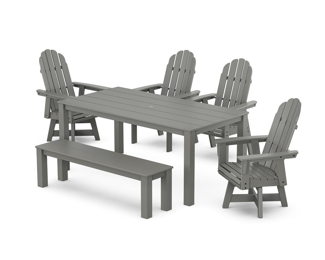 POLYWOOD® Vineyard Curveback Adirondack 6-Piece Parsons Swivel Dining Set with Bench