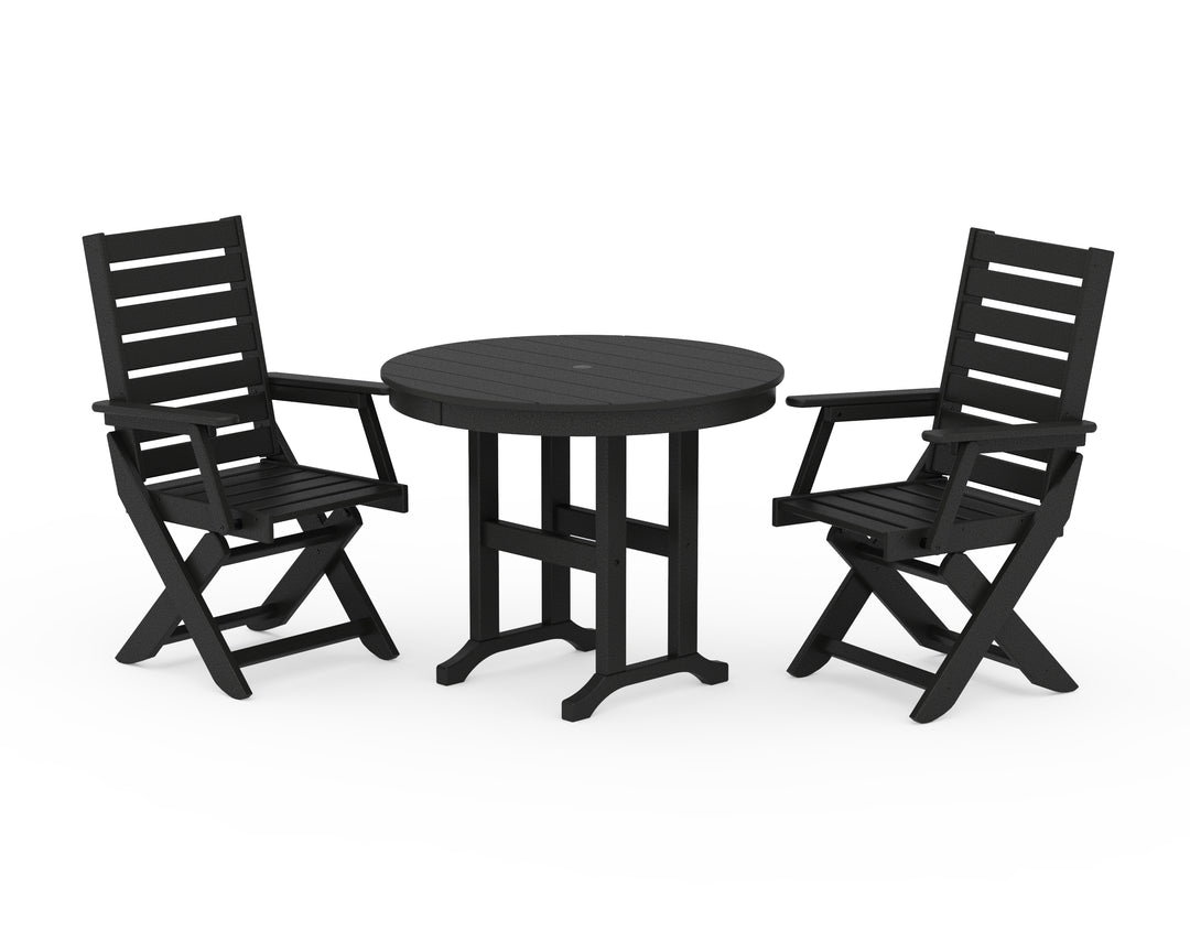 POLYWOOD® Captain Folding Chair 3-Piece Round Dining Set
