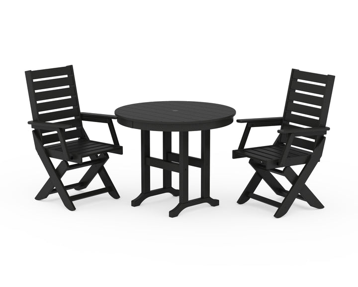 POLYWOOD® Captain Folding Chair 3-Piece Round Dining Set