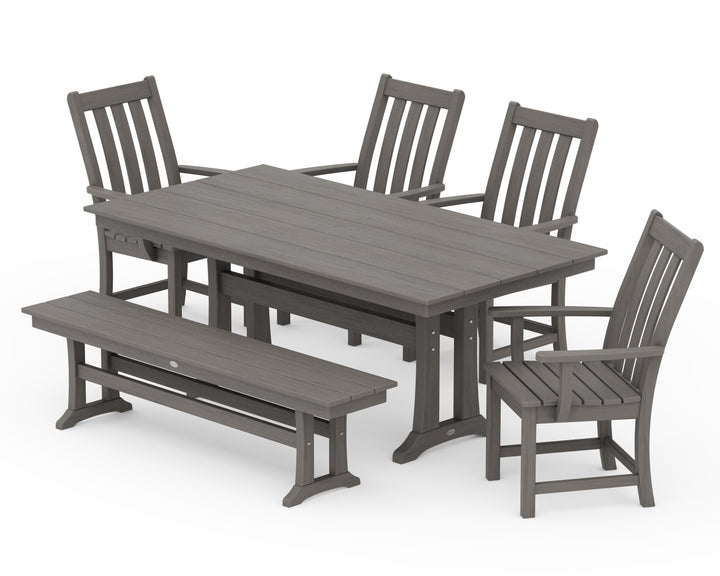 POLYWOOD® Vineyard 6-Piece Arm Chair Farmhouse Dining Set with Trestle Legs and Bench