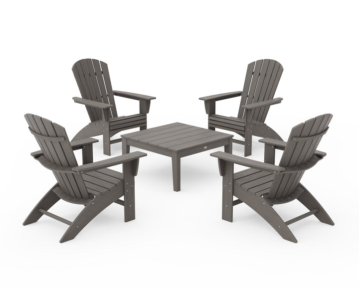 POLYWOOD® 5-Piece Nautical Curveback Adirondack Chair Conversation Set with 36" Conversation Table
