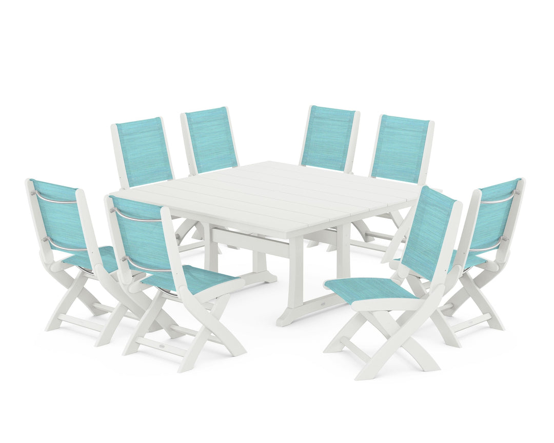 POLYWOOD® Coastal Folding Side Chair 9-Piece Farmhouse Dining Set