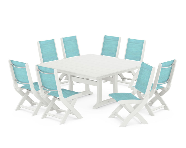 POLYWOOD® Coastal Folding Side Chair 9-Piece Farmhouse Dining Set