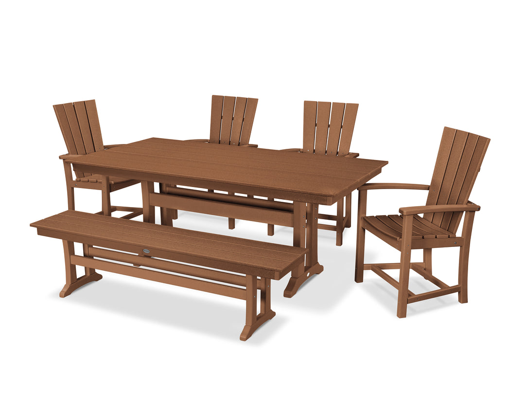 POLYWOOD® Quattro 6-Piece Farmhouse Dining Set with Trestle Legs and Bench