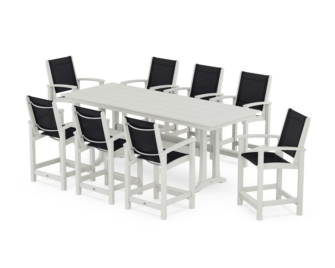 POLYWOOD® Coastal 9-Piece Farmhouse Counter Set with Trestle Legs
