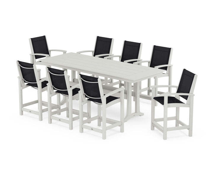 POLYWOOD® Coastal 9-Piece Farmhouse Counter Set with Trestle Legs