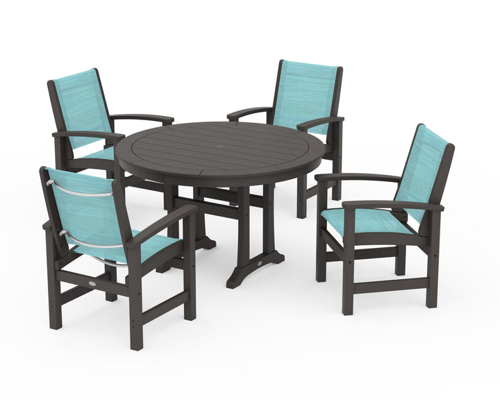 POLYWOOD® Coastal 5-Piece Round Dining Set with Trestle Legs