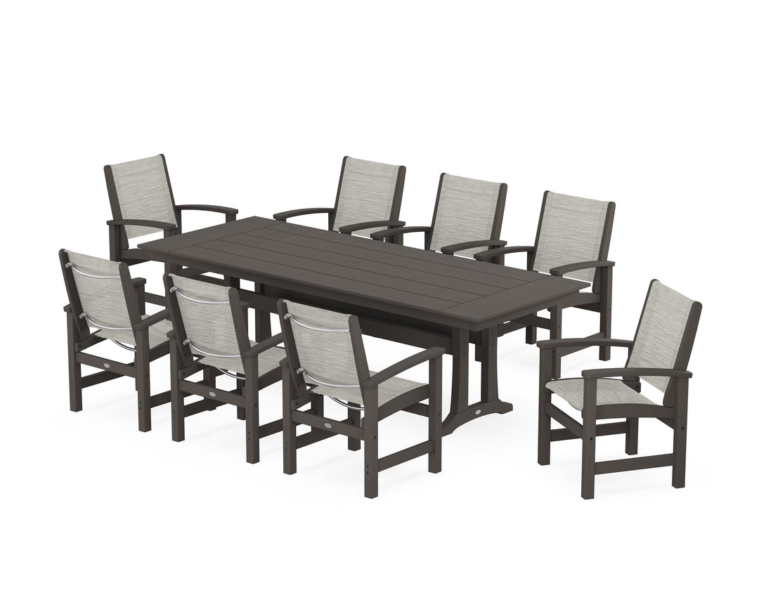 POLYWOOD® Coastal 9-Piece Farmhouse Dining Set with Trestle Legs