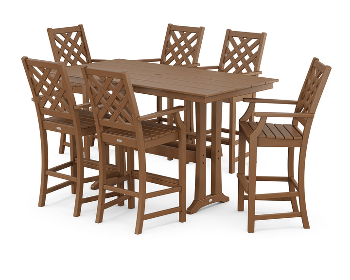Country Living Wovendale Arm Chair 7-Piece Farmhouse Bar Set with Trestle Legs
