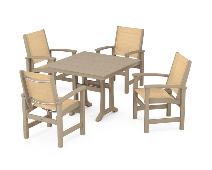 POLYWOOD® Coastal 5-Piece Farmhouse Dining Set With Trestle Legs