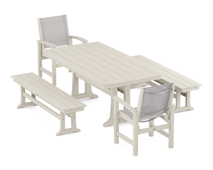 POLYWOOD® Coastal 5-Piece Dining Set with Trestle Legs and Benches