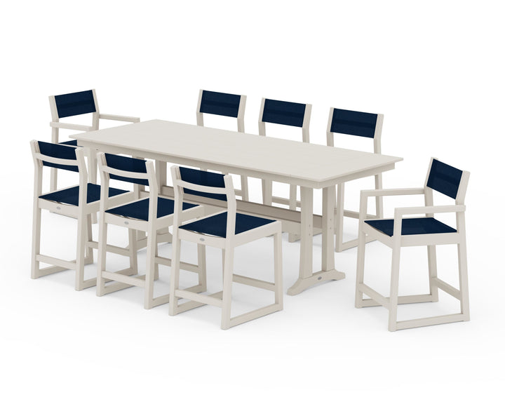 POLYWOOD® EDGE Sling 9-Piece Farmhouse Counter Set with Trestle Legs