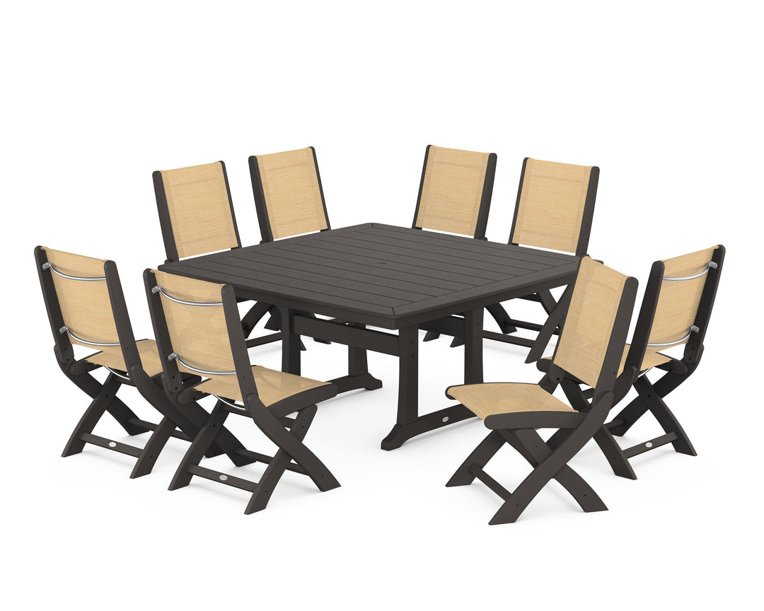 POLYWOOD® Coastal Folding Side Chair 9-Piece Dining Set with Trestle Legs