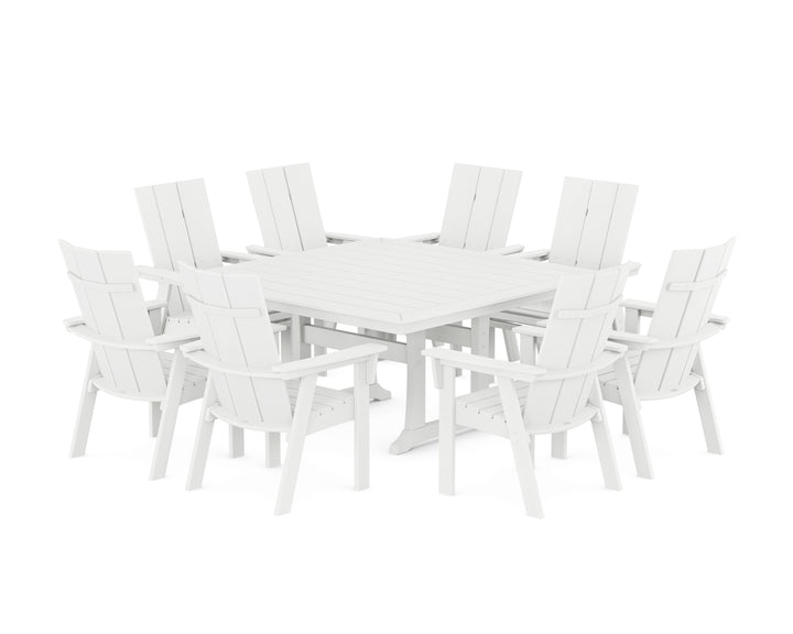 POLYWOOD® Modern Curveback Adirondack 9-Piece Square Dining Set with Trestle Legs