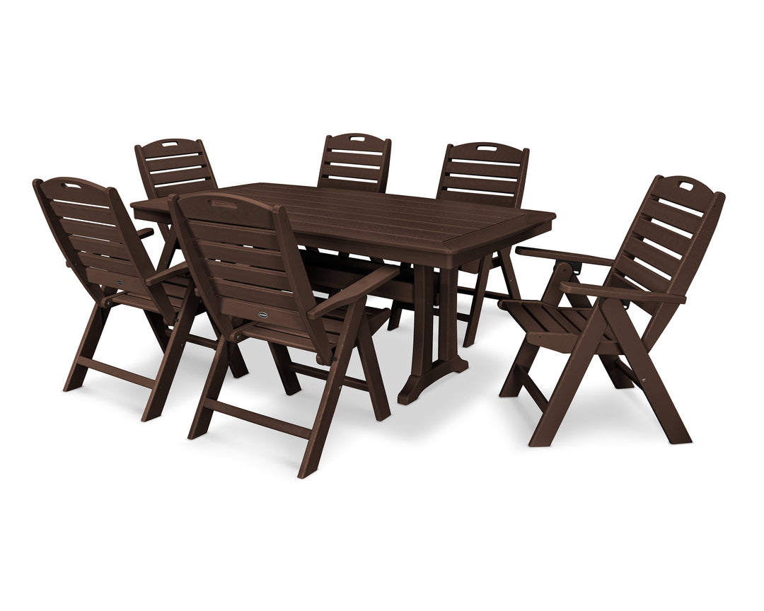 POLYWOOD® Nautical Folding Highback Chair 7-Piece Dining Set with Trestle Legs