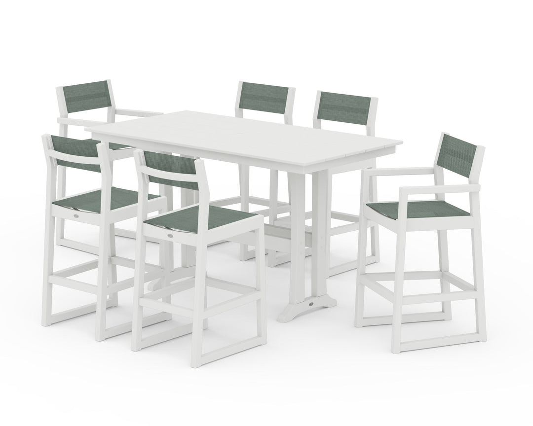 POLYWOOD® EDGE Sling 7-Piece Farmhouse Bar Set with Trestle Legs