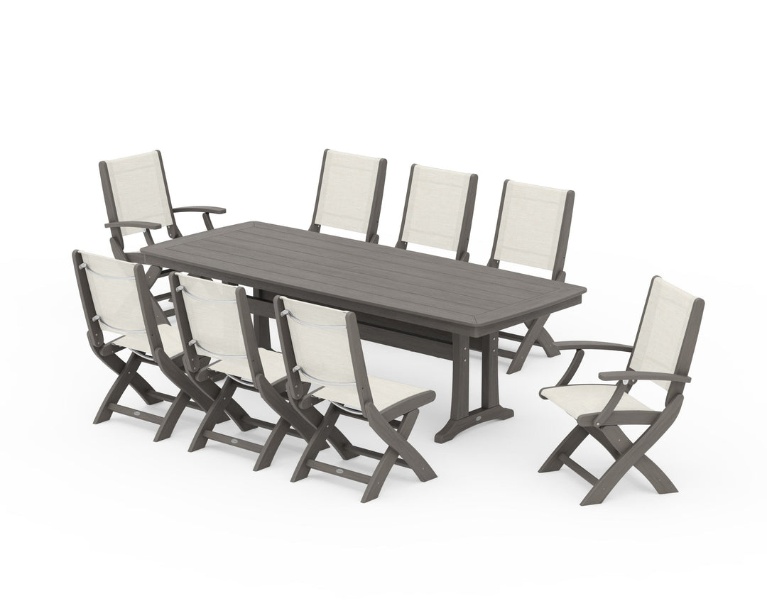 POLYWOOD® Coastal Folding 9-Piece Dining Set with Trestle Legs