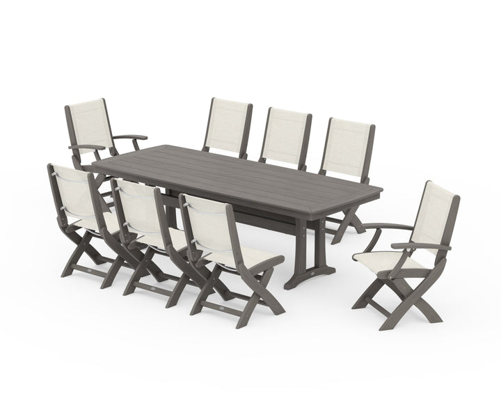 POLYWOOD® Coastal Folding 9-Piece Dining Set with Trestle Legs