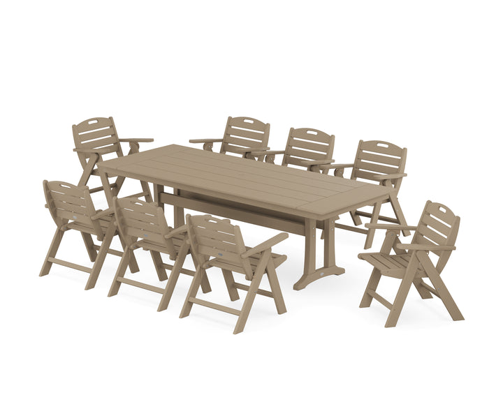 POLYWOOD® Nautical Lowback 9-Piece Farmhouse Dining Set with Trestle Legs