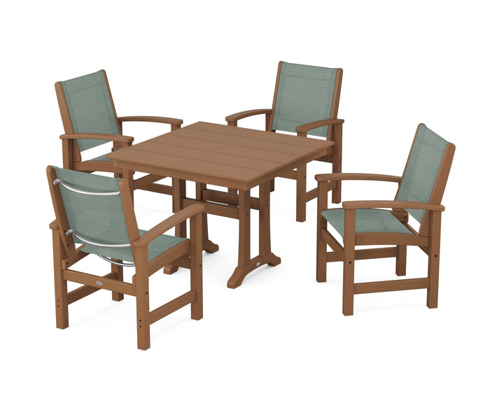 POLYWOOD® Coastal 5-Piece Farmhouse Dining Set With Trestle Legs