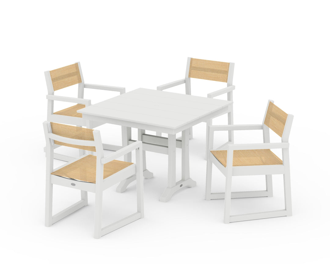 POLYWOOD® EDGE Sling 5-Piece Farmhouse Dining Set with Trestle Legs