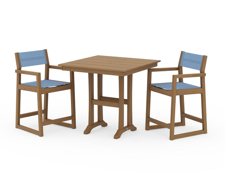 POLYWOOD® EDGE Sling Arm Chair 3-Piece Farmhouse Counter Set with Trestle Legs