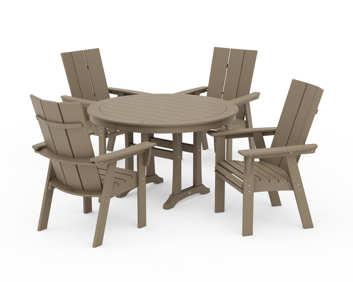 POLYWOOD® Modern Curveback Adirondack 5-Piece Nautical Trestle Dining Set