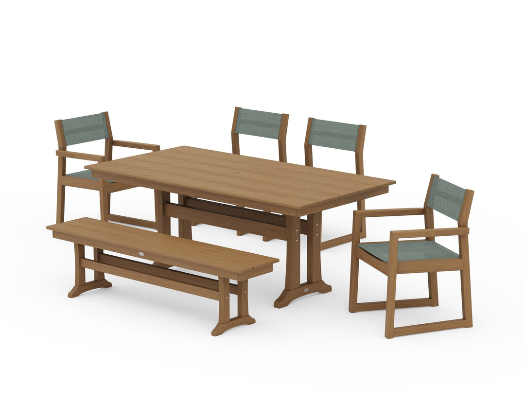 POLYWOOD® EDGE Sling 6-Piece Farmhouse Dining Set With Trestle Legs