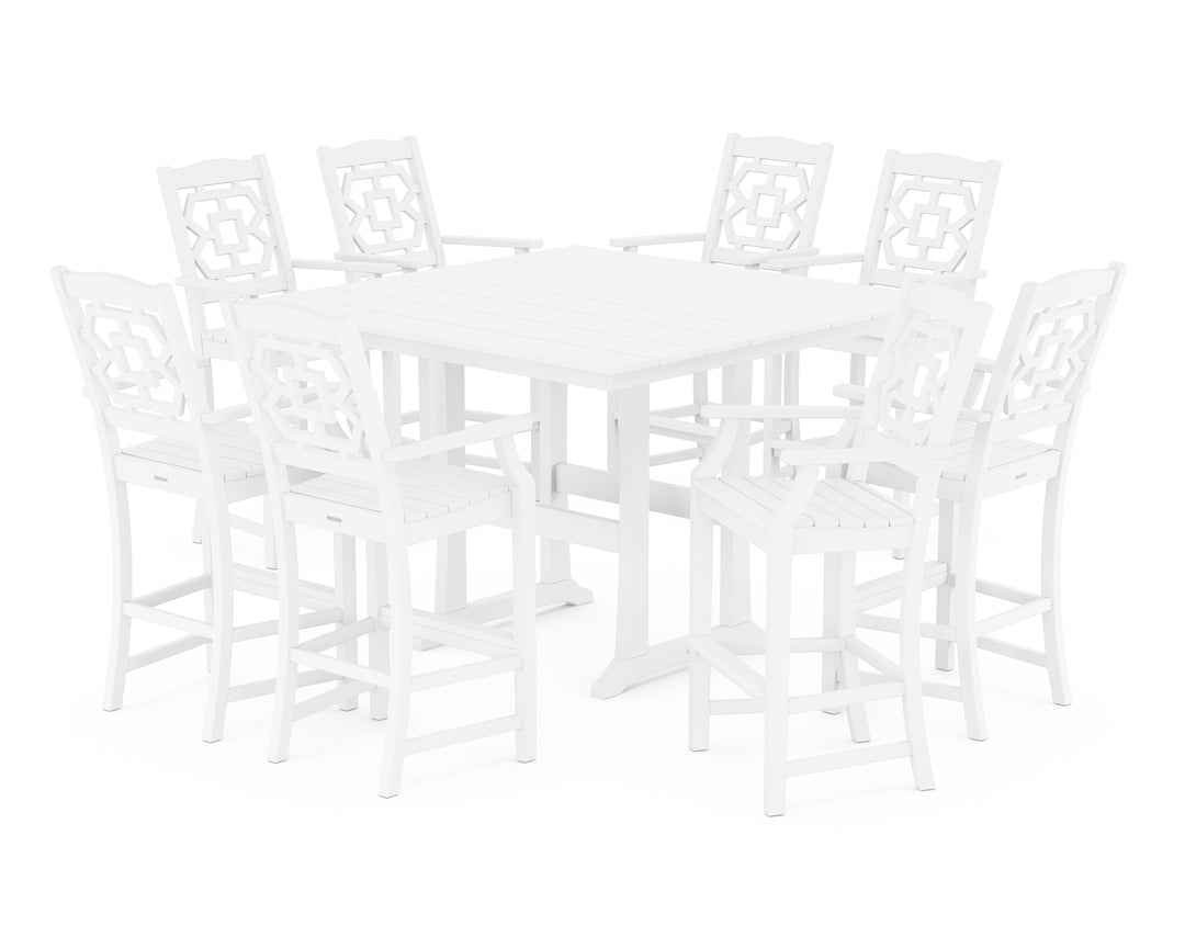 Martha Stewart by POLYWOOD® Chinoiserie 9-Piece Square Farmhouse Bar Set with Trestle Legs